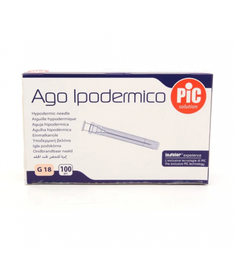 Ago Ipodermico G18 1 1/2 Luer Lock Pic Solutions 100 Pezzi