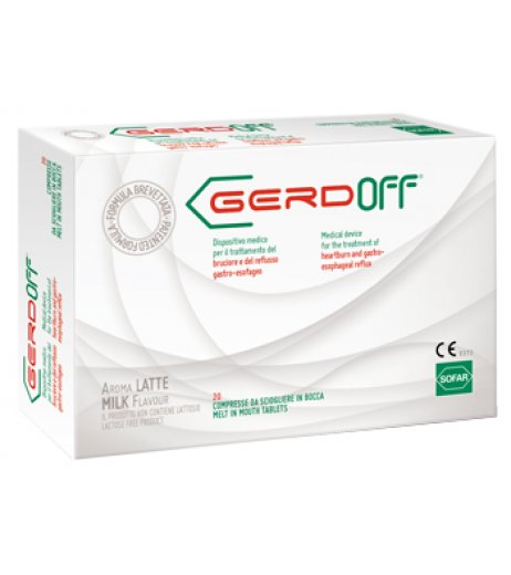 GerdOff contro reflusso e bruciore allo stomaco al gusto di latte 20 compresse di SOFAR